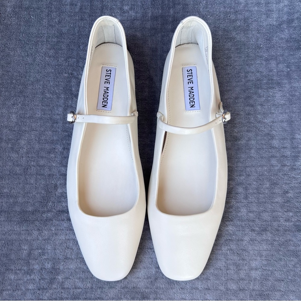 Steve Madden Leather Mary Jane Ballet Flats Sz 8.5 Square Toe Shoes Preppy Chic